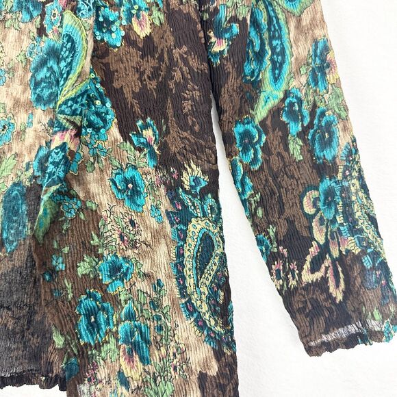 Vintage Y2K Alberto Makali Crinkle Cardigan Size Small Sequins Metallic Floral - Picture 4 of 6